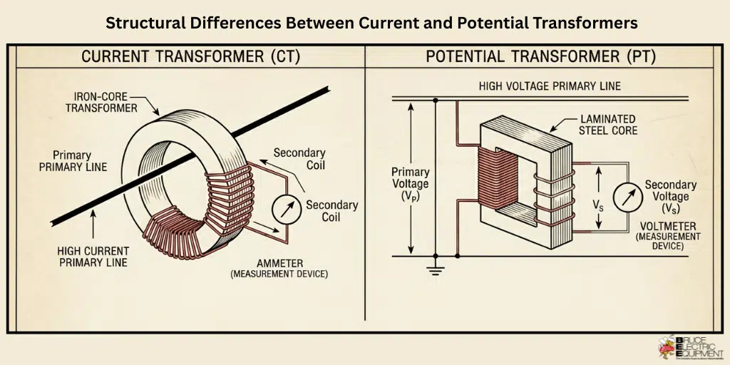 CT vs PT: How to Choose the Right Transformer for Power Distribution Systems | Bruce Electric Equipment Corp. Structural-Differences-Between-Current-and-Potential-Transformers