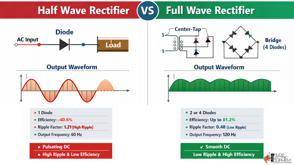 Half Wave vs. Full Wave Rectifier Technical Comparison diagram