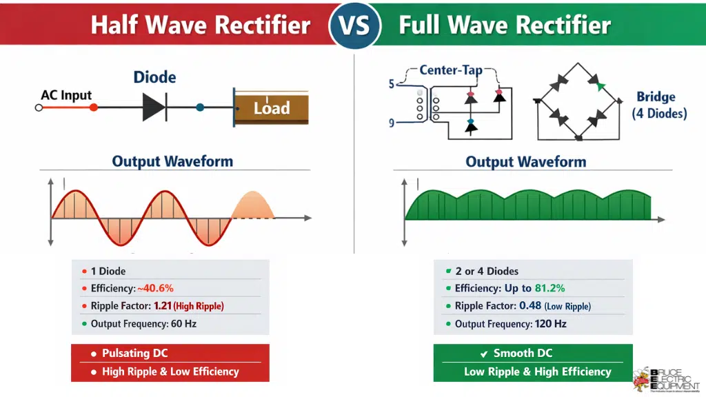 Half Wave vs Full Wave Rectifier - Which One Is Best for Your Application? | Bruce Electric Equipment Corp. Half-Wave-vs.-Full-Wave-Rectifier-Technical-Comparison